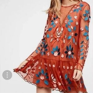 Free People Hearts Are Wild Embroidered Floral Long Sleeve Dress